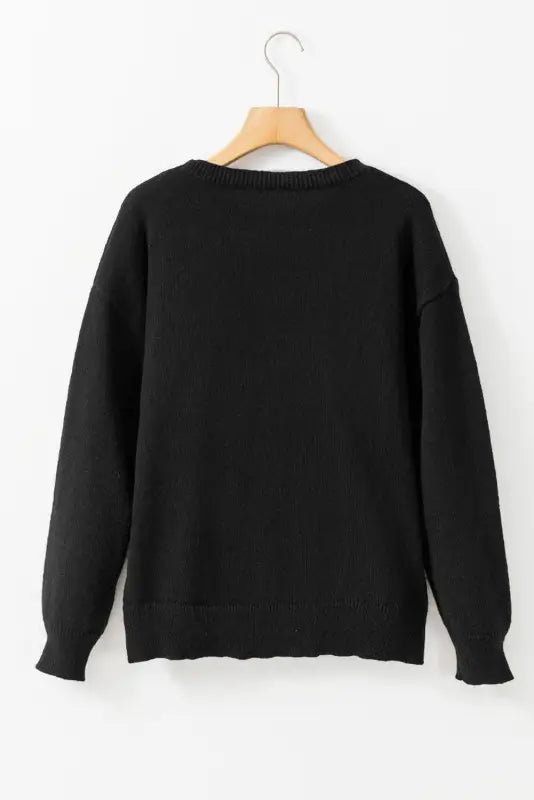 Black howdy heart graphic round neck casual sweater