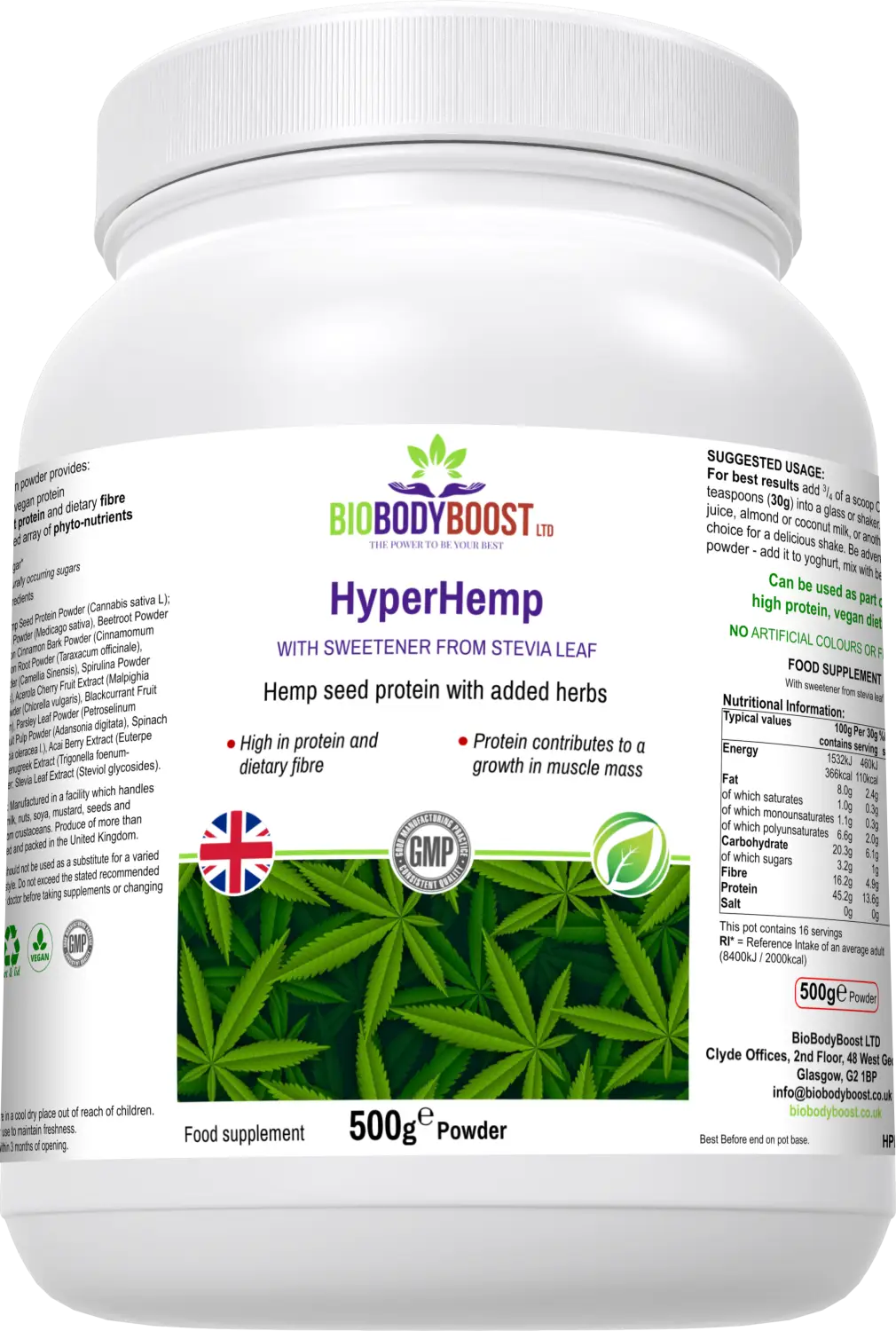 Hyper hemp vegan protein powder - nutrition drinks & shakes