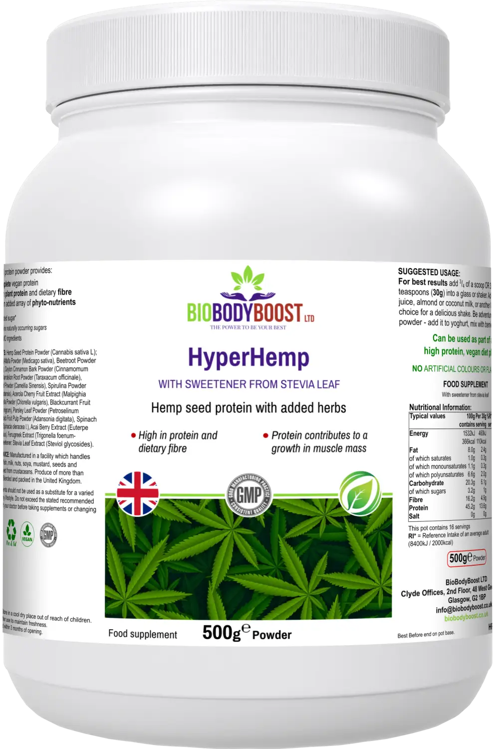 Hyper hemp vegan protein powder - nutrition drinks & shakes