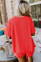 Ice Blue Outfit - Tee and Shorts Set Ribbed Loose Fit - Fashionfitz