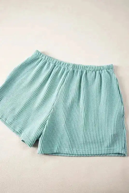 Ice Blue Outfit - Tee and Shorts Set Ribbed Loose Fit - Fashionfitz