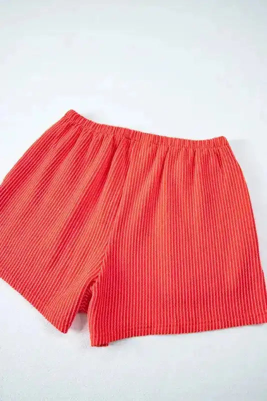 Ice Blue Outfit - Tee and Shorts Set Ribbed Loose Fit - Fashionfitz