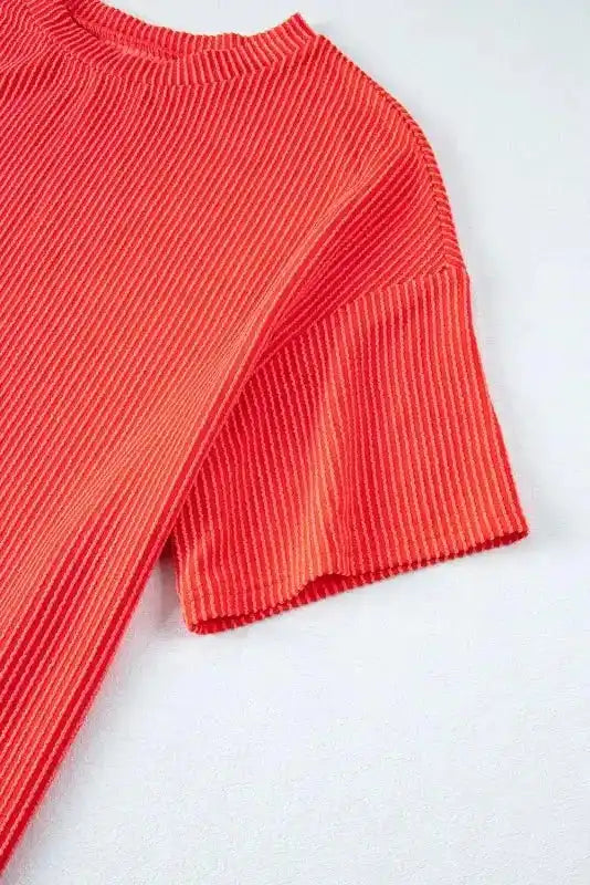 Ice Blue Outfit - Tee and Shorts Set Ribbed Loose Fit - Fashionfitz