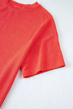 Ice Blue Outfit - Tee and Shorts Set Ribbed Loose Fit - Fashionfitz