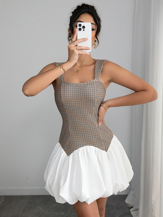 Houndstooth Slim Bubble Dress – Sleeveless Chic