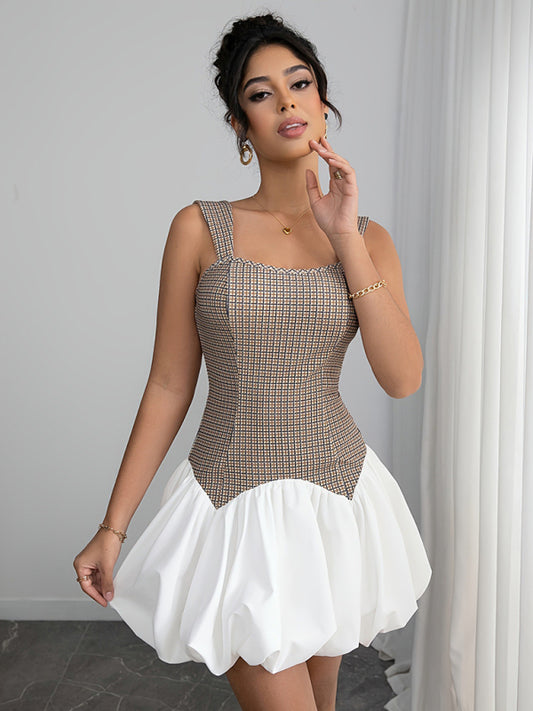Houndstooth Slim Bubble Dress – Sleeveless Chic