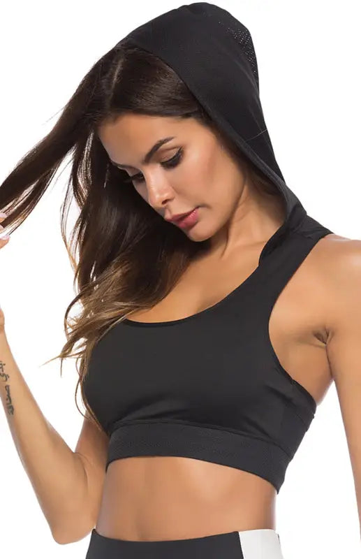 Incognito hood sports bra - black / s - bras