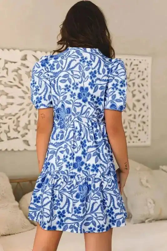 Indigo Flora Promenade Dress - Fashionfitz