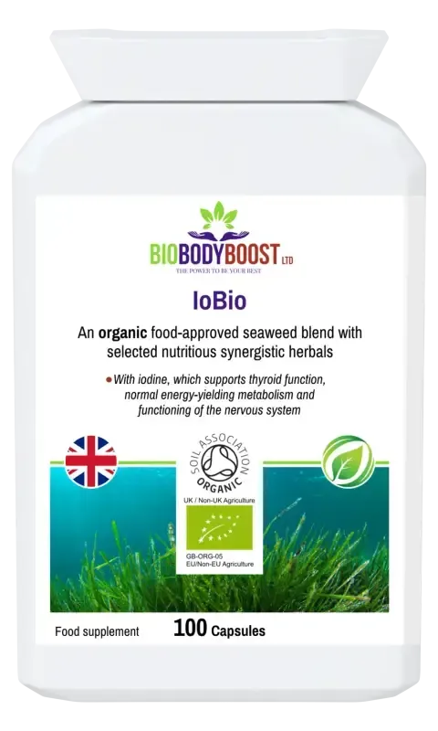 IoBio Organic Seaweed Blend — bladderwrack, organic seaweed and iodine-rich herbal formula, 60 vegan capsules, BioBodyBoost UK
