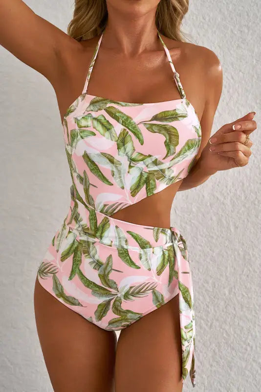 Island vibes swimsuit: pink tropical asymmetric one-piece