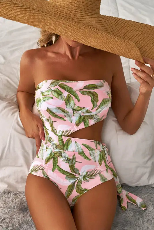 Island vibes swimsuit: pink tropical asymmetric one-piece