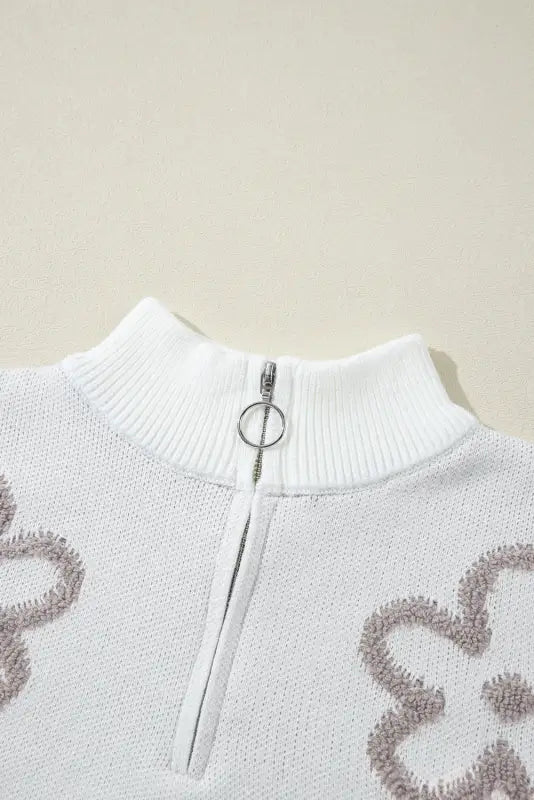 Ivory floret zip sweater | stylish sweaters | fashionfitz