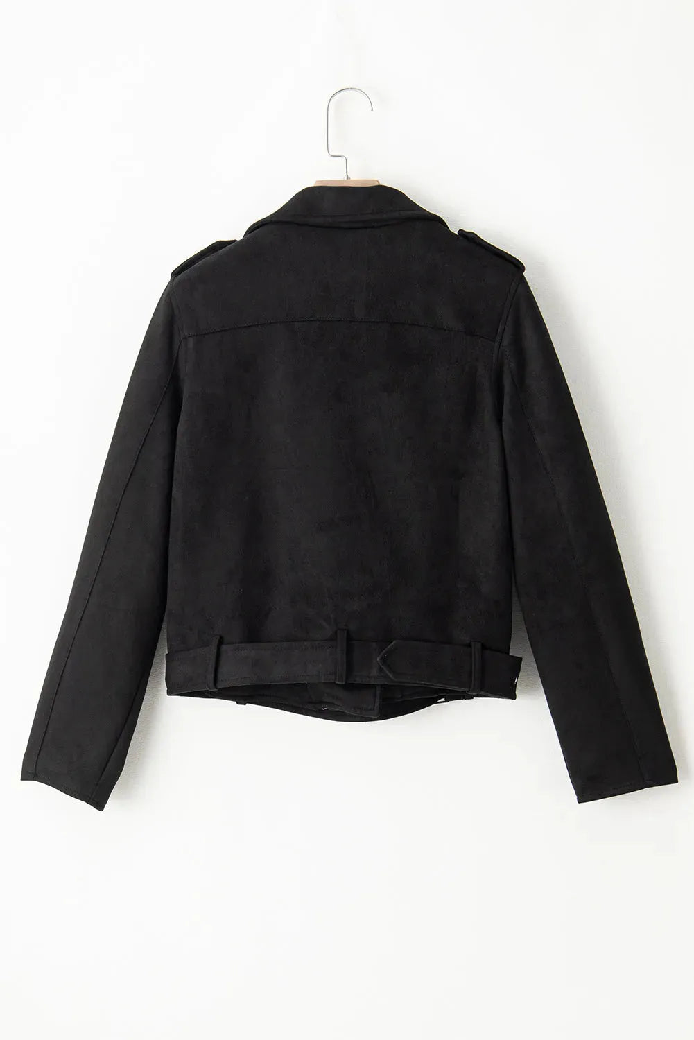 Black Asymmetric Zipper Belted Hem Jacket - Fashionfitz