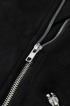 Black Asymmetric Zipper Belted Hem Jacket - Fashionfitz