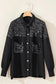 Black Sequin Patch Chest Pocket Corded Shacket - Fashionfitz