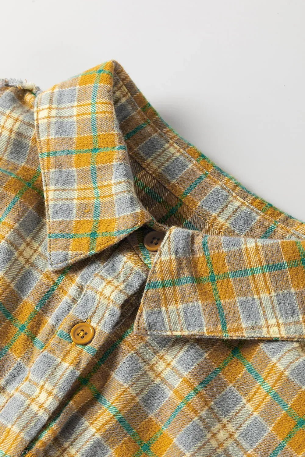 Ginger Plaid Embroidery Patch Button-Down Shacket - Fashionfitz