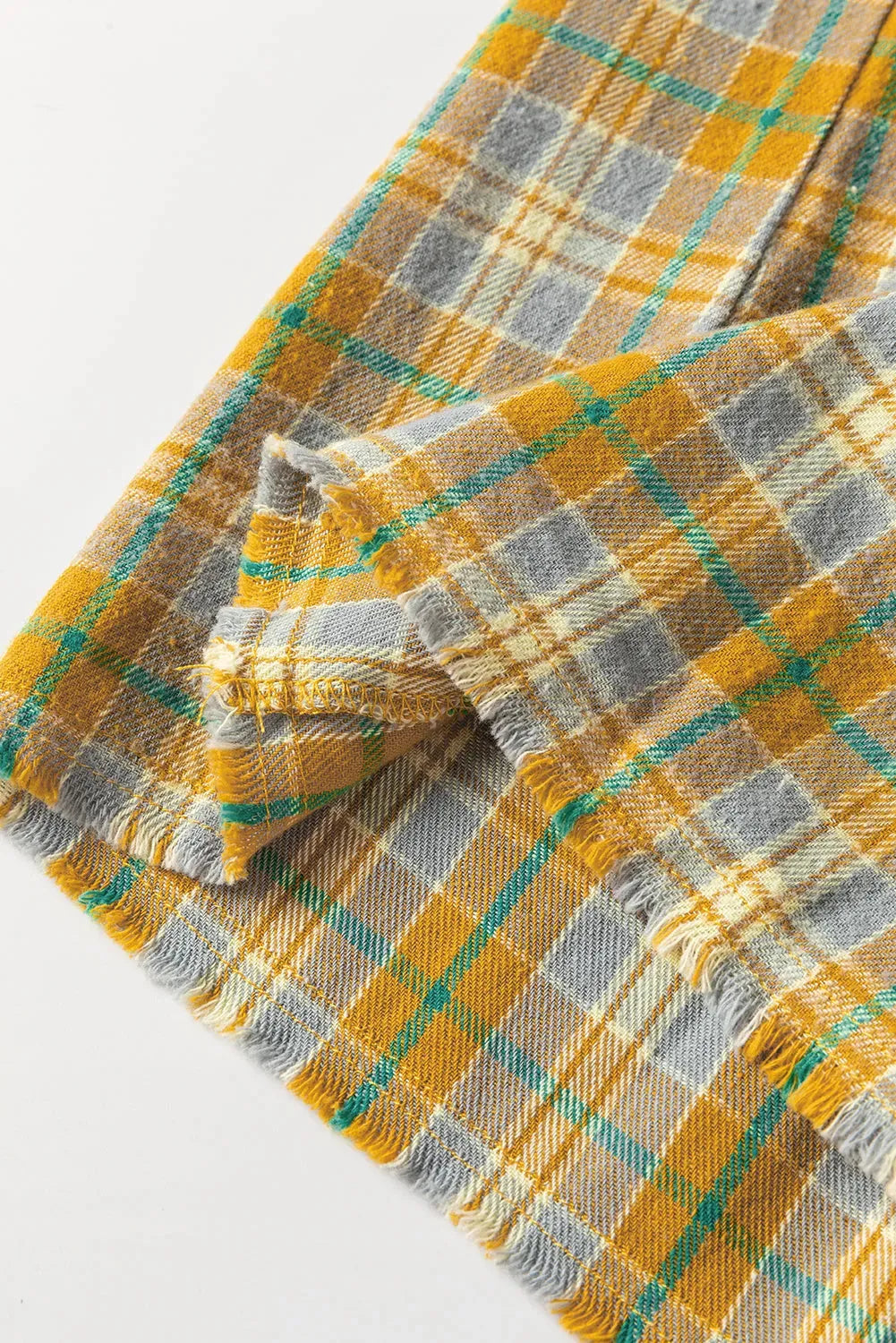 Ginger Plaid Embroidery Patch Button-Down Shacket - Fashionfitz