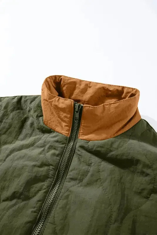 Green Stitching Quilted Drawstring Jacket - Fashionfitz