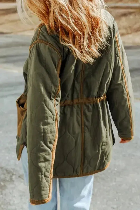 Green Stitching Quilted Drawstring Jacket - Fashionfitz