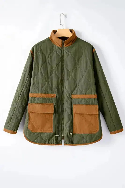 Green Stitching Quilted Drawstring Jacket - Fashionfitz