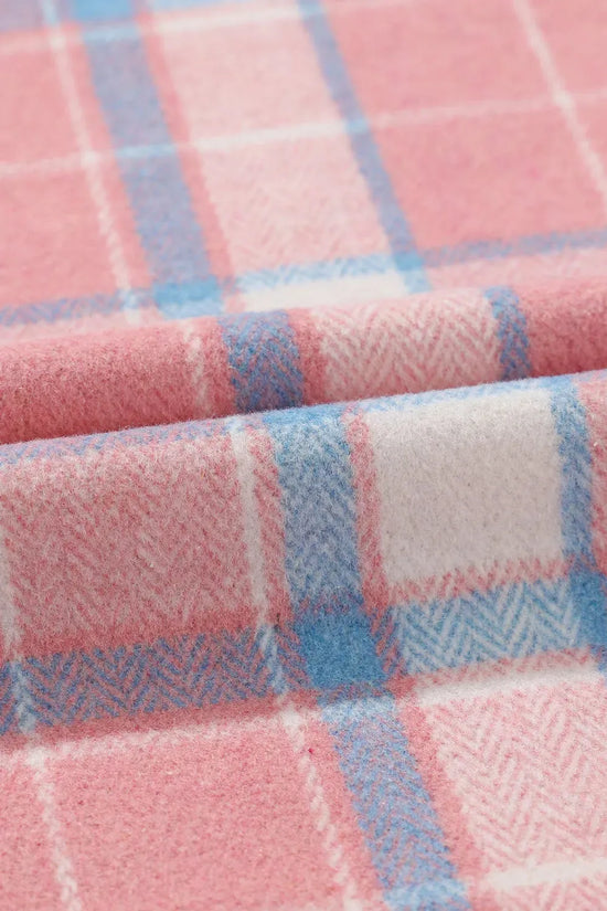 Pink Plaid Flap Pocket Flannel Shacket - Fashionfitz