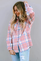 Pink Plaid Flap Pocket Flannel Shacket - Fashionfitz
