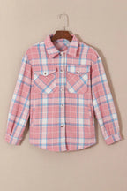 Pink Plaid Flap Pocket Flannel Shacket - Fashionfitz