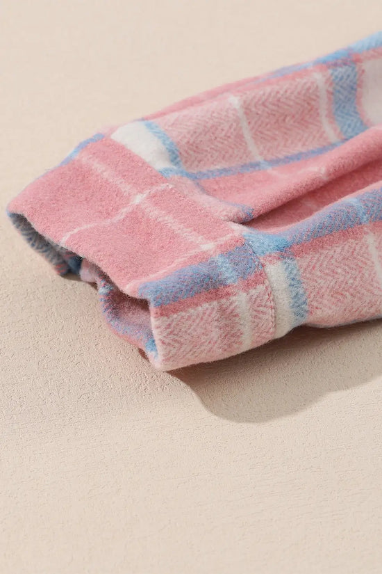 Pink Plaid Flap Pocket Flannel Shacket - Fashionfitz