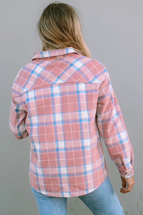 Pink Plaid Flap Pocket Flannel Shacket - Fashionfitz