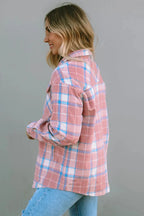 Pink Plaid Flap Pocket Flannel Shacket - Fashionfitz