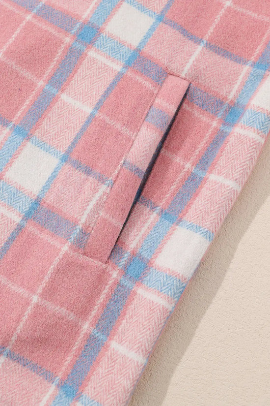 Pink Plaid Flap Pocket Flannel Shacket - Fashionfitz