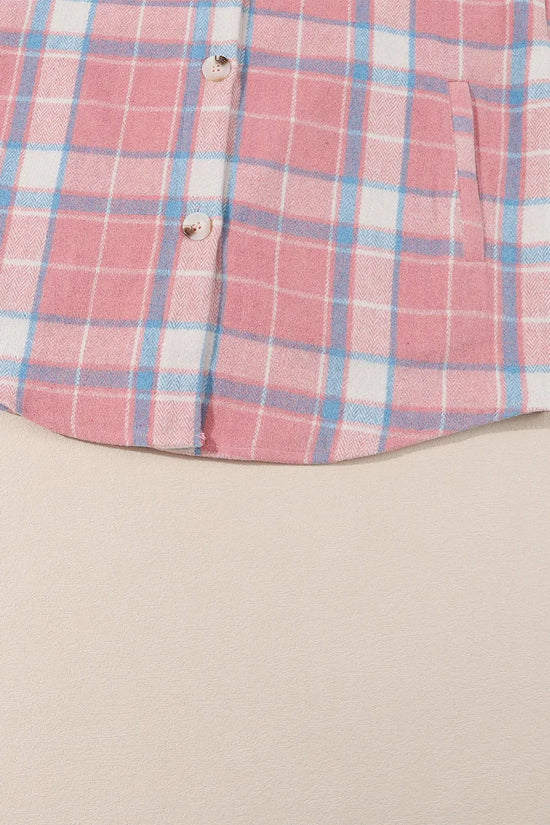 Pink Plaid Flap Pocket Flannel Shacket - Fashionfitz