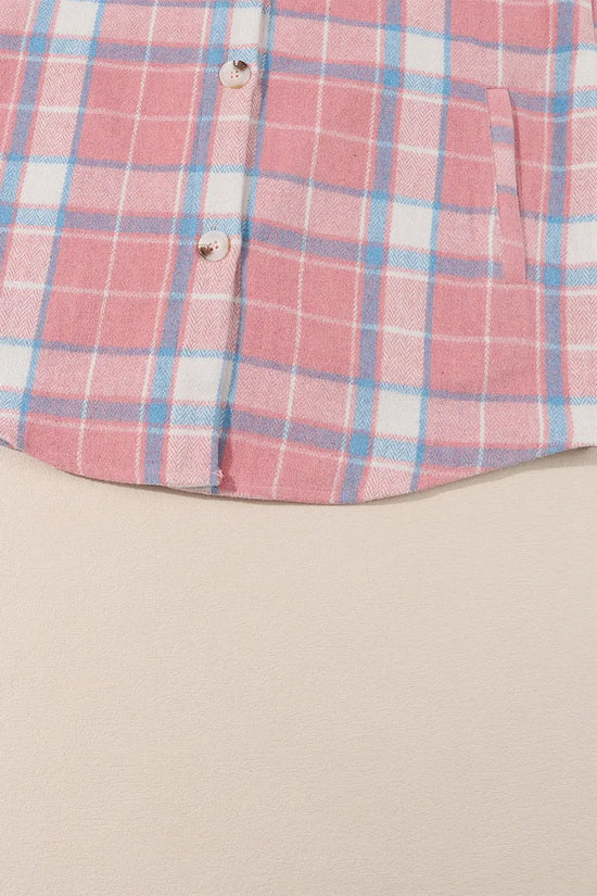 Pink Plaid Flap Pocket Flannel Shacket - Fashionfitz