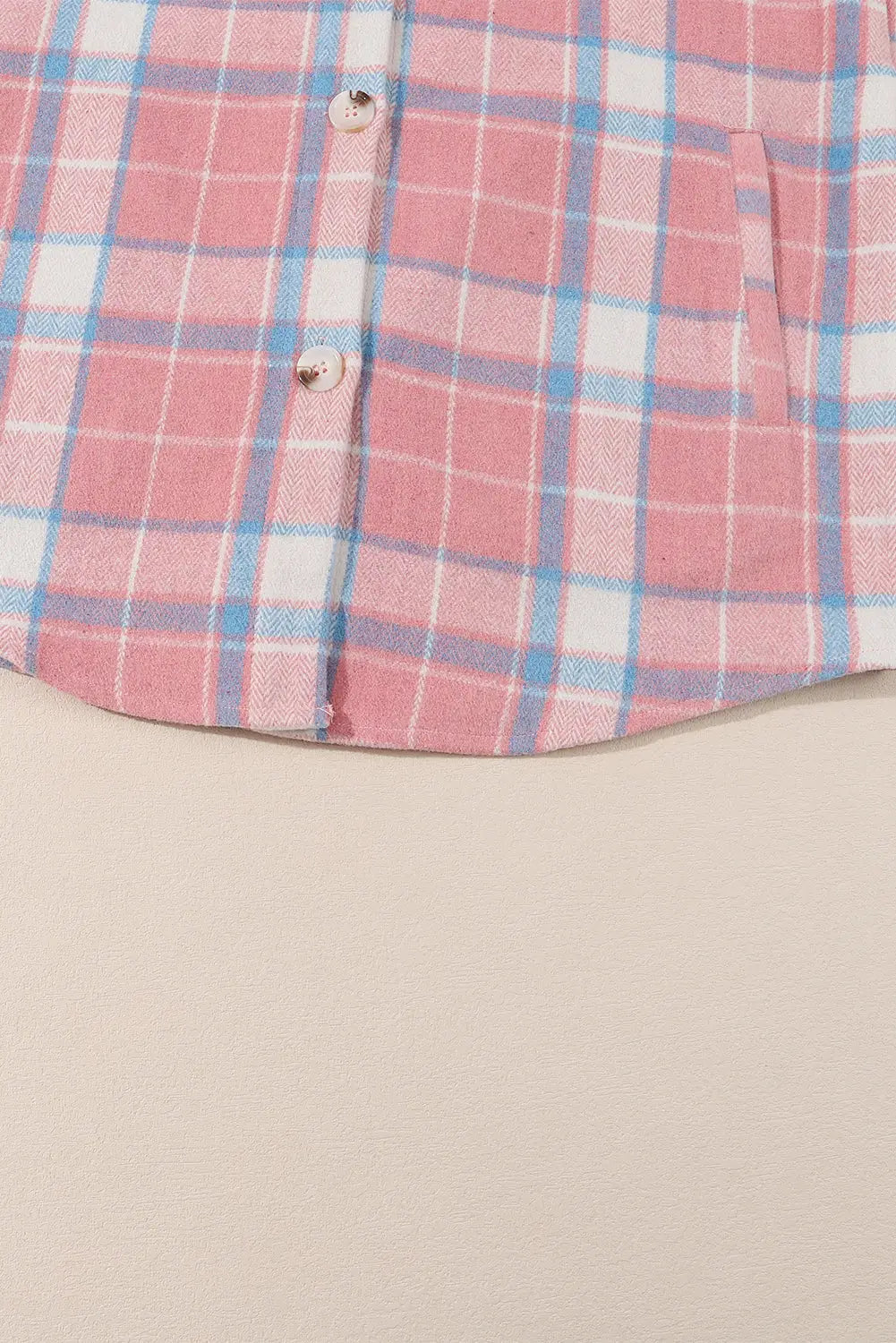 Pink Plaid Flap Pocket Flannel Shacket - Fashionfitz