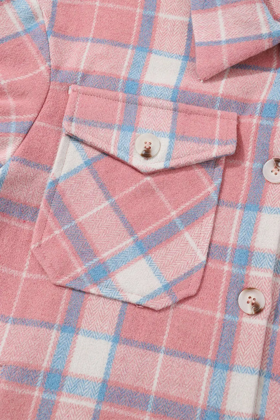 Pink Plaid Flap Pocket Flannel Shacket - Fashionfitz