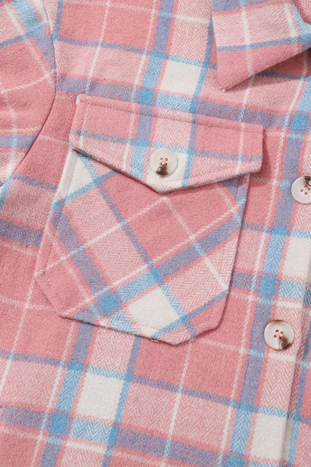 Pink Plaid Flap Pocket Flannel Shacket - Fashionfitz
