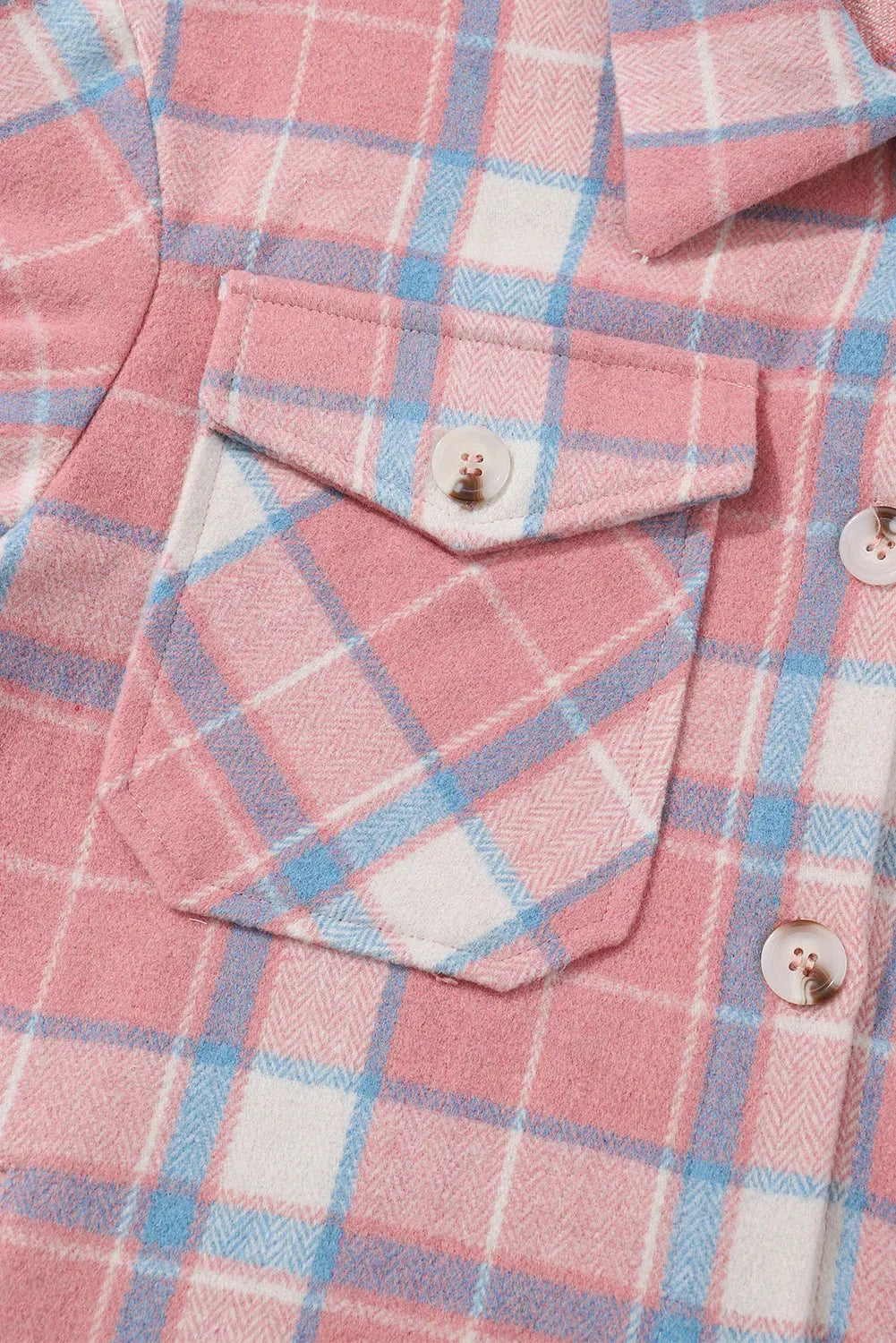 Pink Plaid Flap Pocket Flannel Shacket - Fashionfitz
