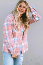 Pink Plaid Flap Pocket Flannel Shacket - Fashionfitz