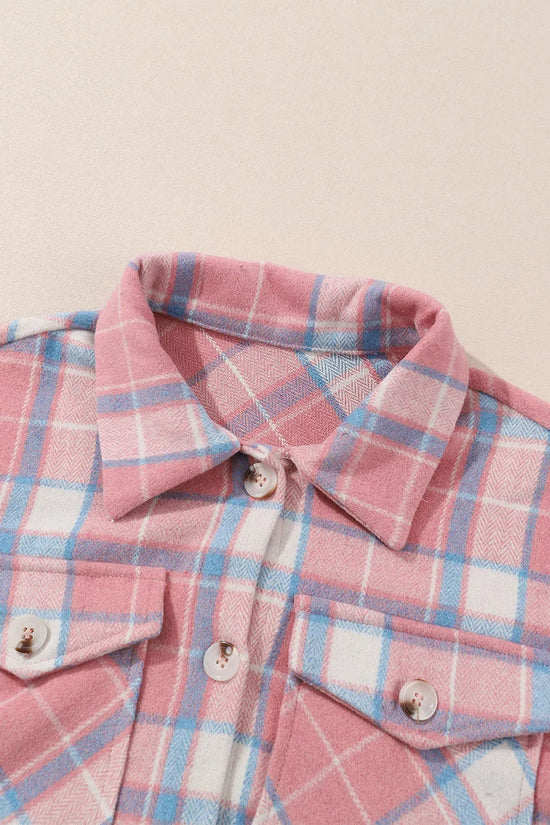 Pink Plaid Flap Pocket Flannel Shacket - Fashionfitz