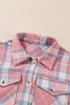Pink Plaid Flap Pocket Flannel Shacket - Fashionfitz