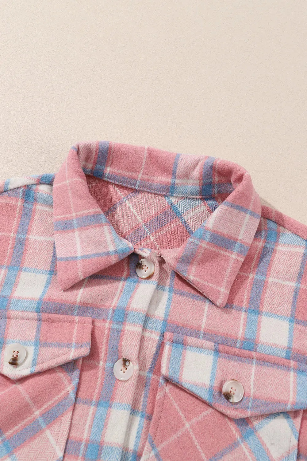 Pink Plaid Flap Pocket Flannel Shacket - Fashionfitz