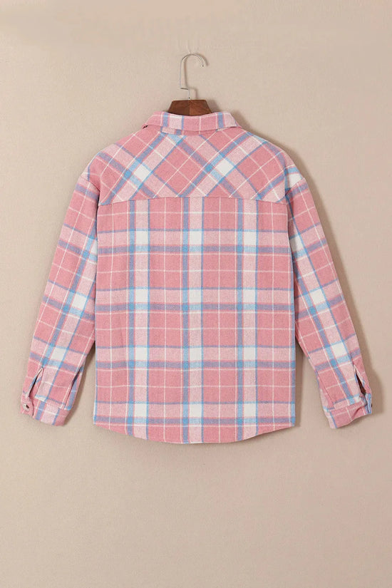 Pink Plaid Flap Pocket Flannel Shacket - Fashionfitz