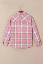 Pink Plaid Flap Pocket Flannel Shacket - Fashionfitz
