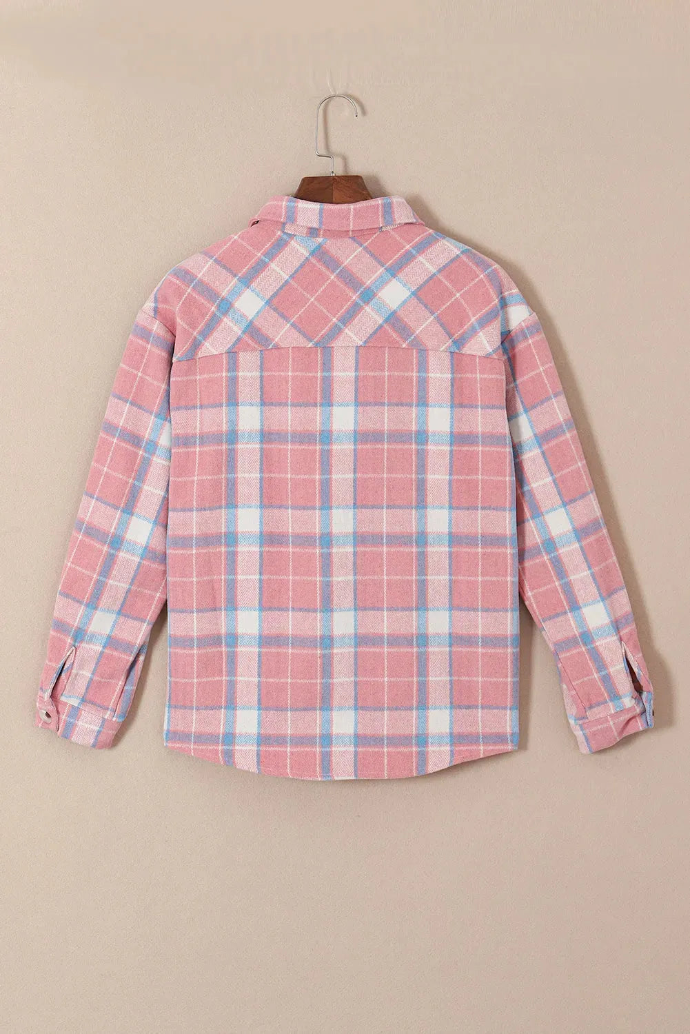 Pink Plaid Flap Pocket Flannel Shacket - Fashionfitz