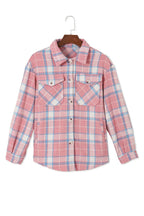 Pink Plaid Flap Pocket Flannel Shacket - Fashionfitz