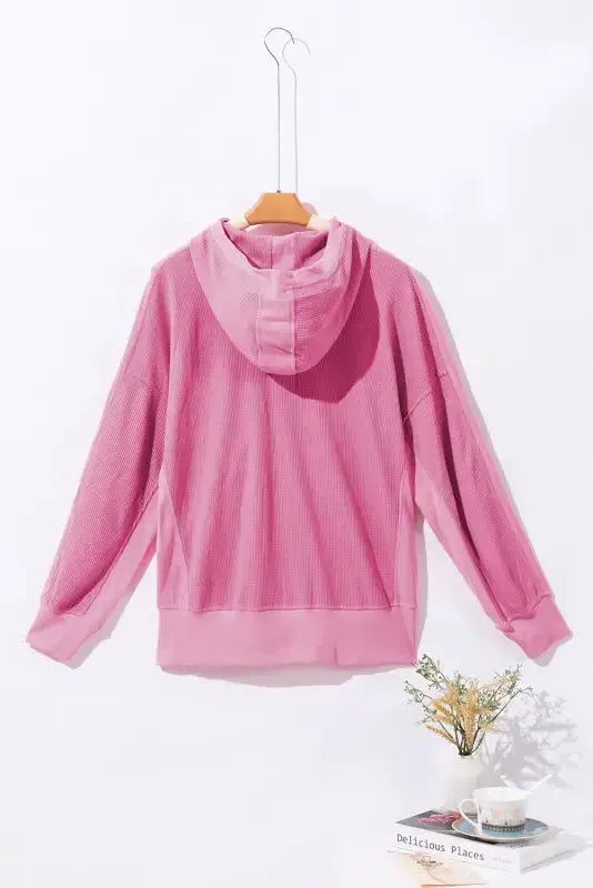 Rose Thermal Waffle Knit Full Zipper Hooded Jacket - Fashionfitz
