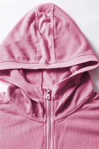 Rose Thermal Waffle Knit Full Zipper Hooded Jacket - Fashionfitz