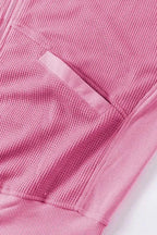 Rose Thermal Waffle Knit Full Zipper Hooded Jacket - Fashionfitz