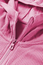 Rose Thermal Waffle Knit Full Zipper Hooded Jacket - Fashionfitz