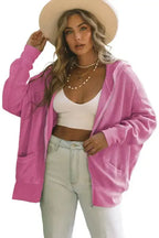 Rose Thermal Waffle Knit Full Zipper Hooded Jacket - Fashionfitz